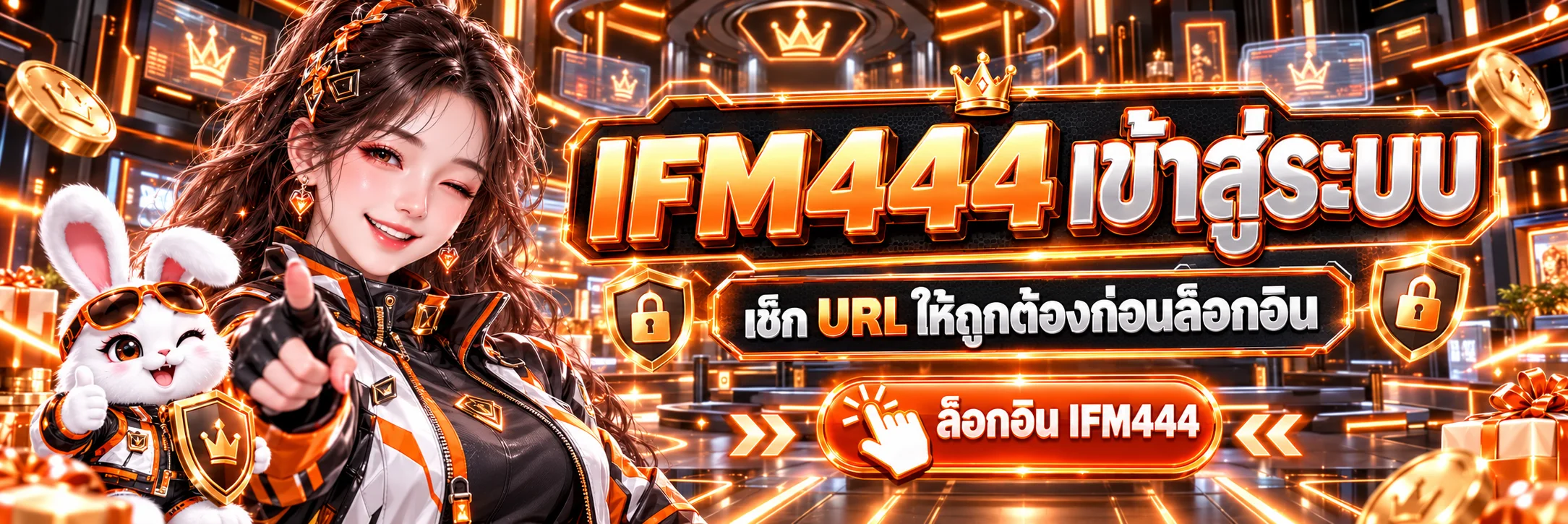 แบนเนอร์ IFM444 เข้าสู่ระบบพร้อมสัญลักษณ์ป้องกันบัญชี